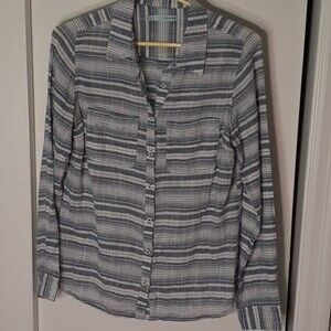 Maurices top blue white striped cotton button-down shirt m summer cotton blouse